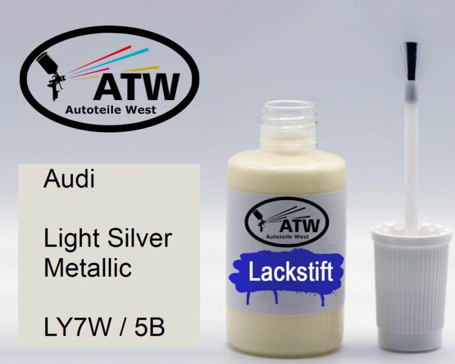 Audi, Light Silver Metallic, LY7W / 5B: 20ml Lackstift, von ATW Autoteile West.